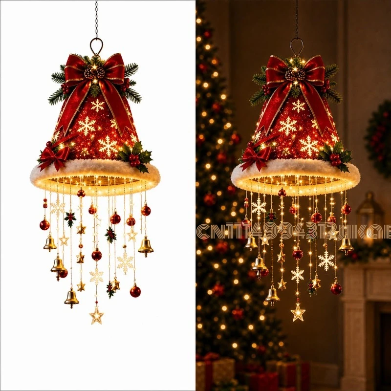 Lighting Christmas Decor - Świecący żyrandol w kształcie czapki Świętego